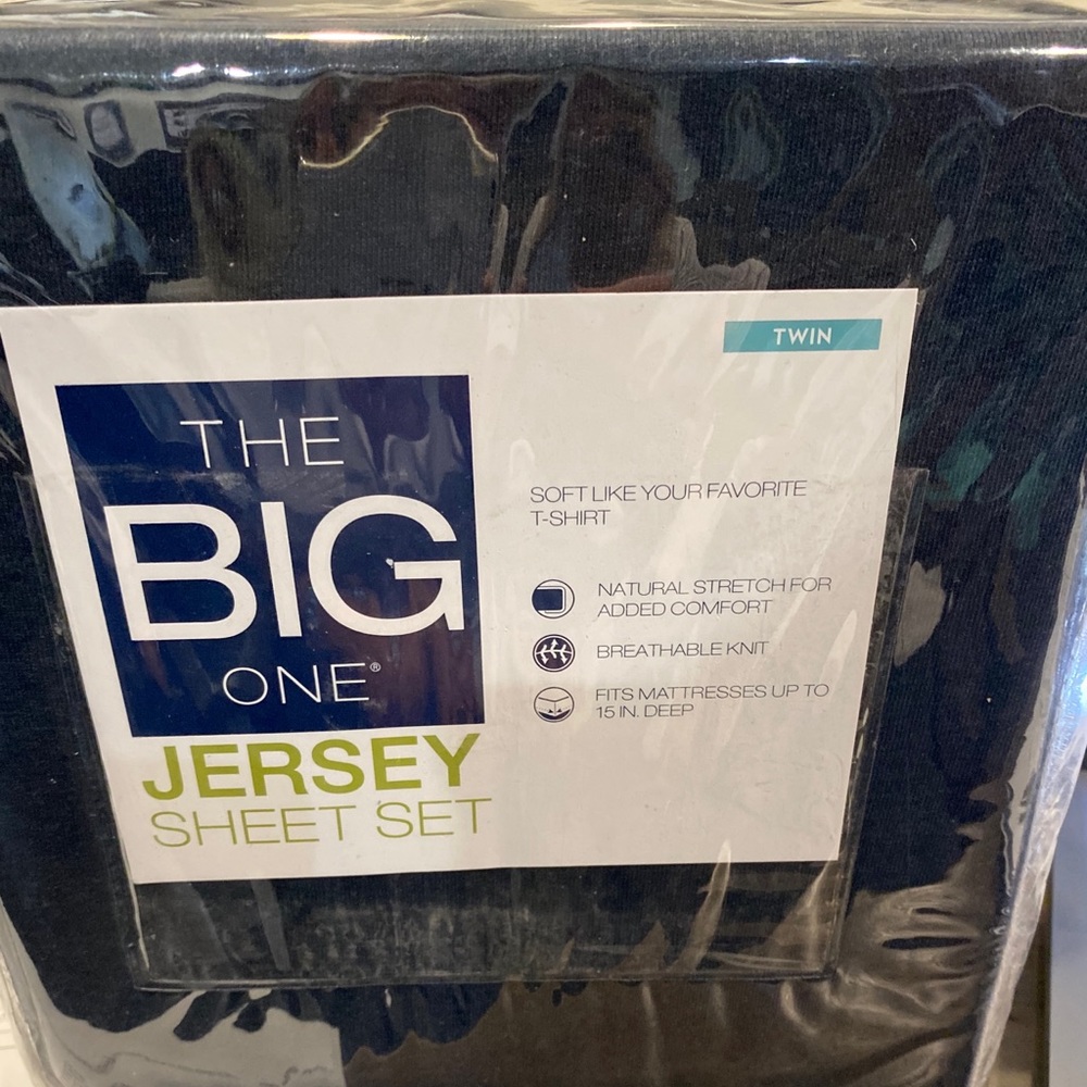 The big one navy jersey twin sheets